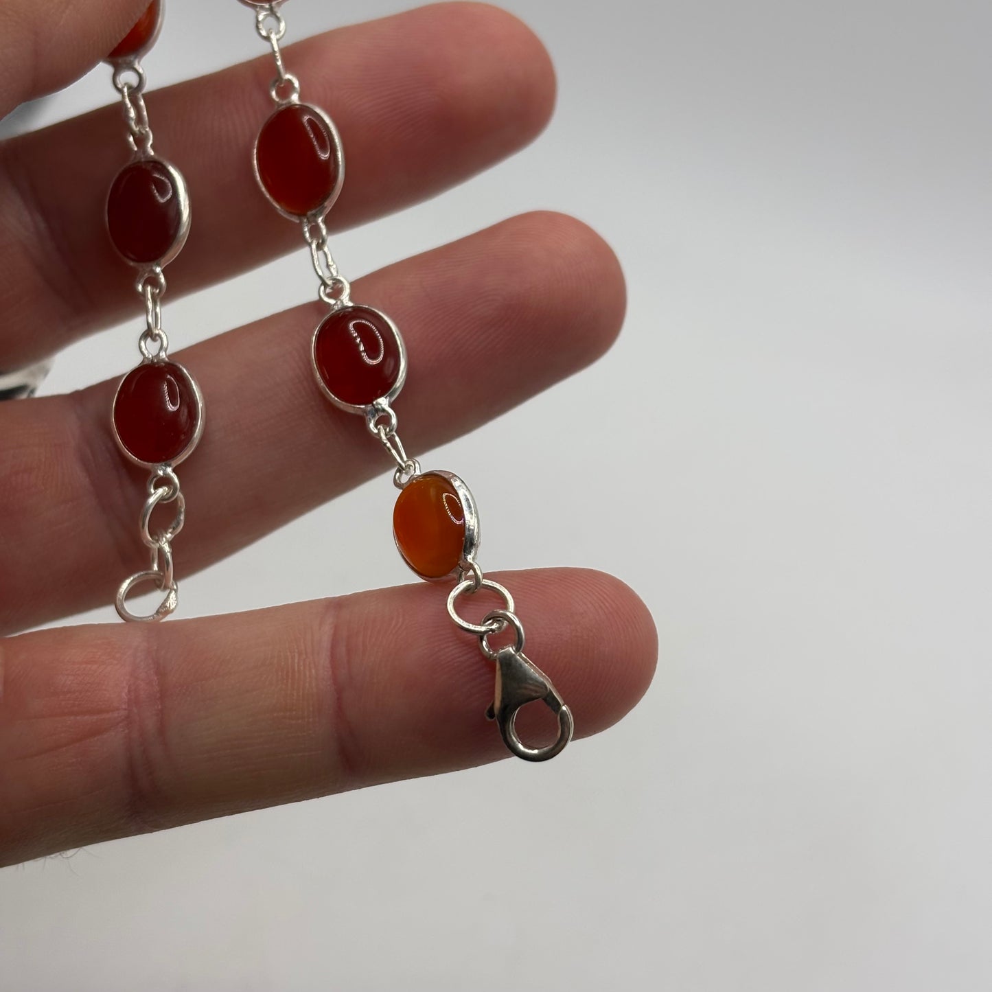 Silver 7.5”-8” Carnelian Bracelet