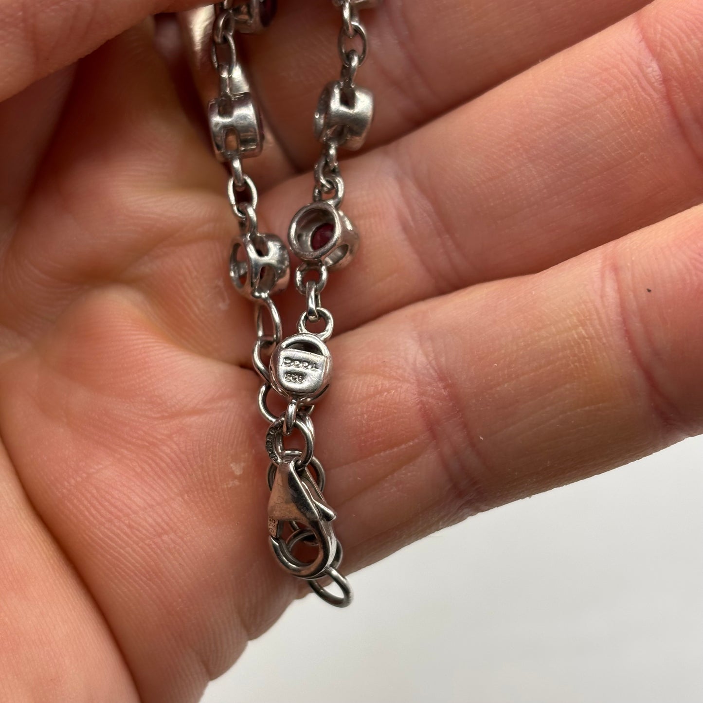 Silver 6”-7” Pink CZ Bracelet