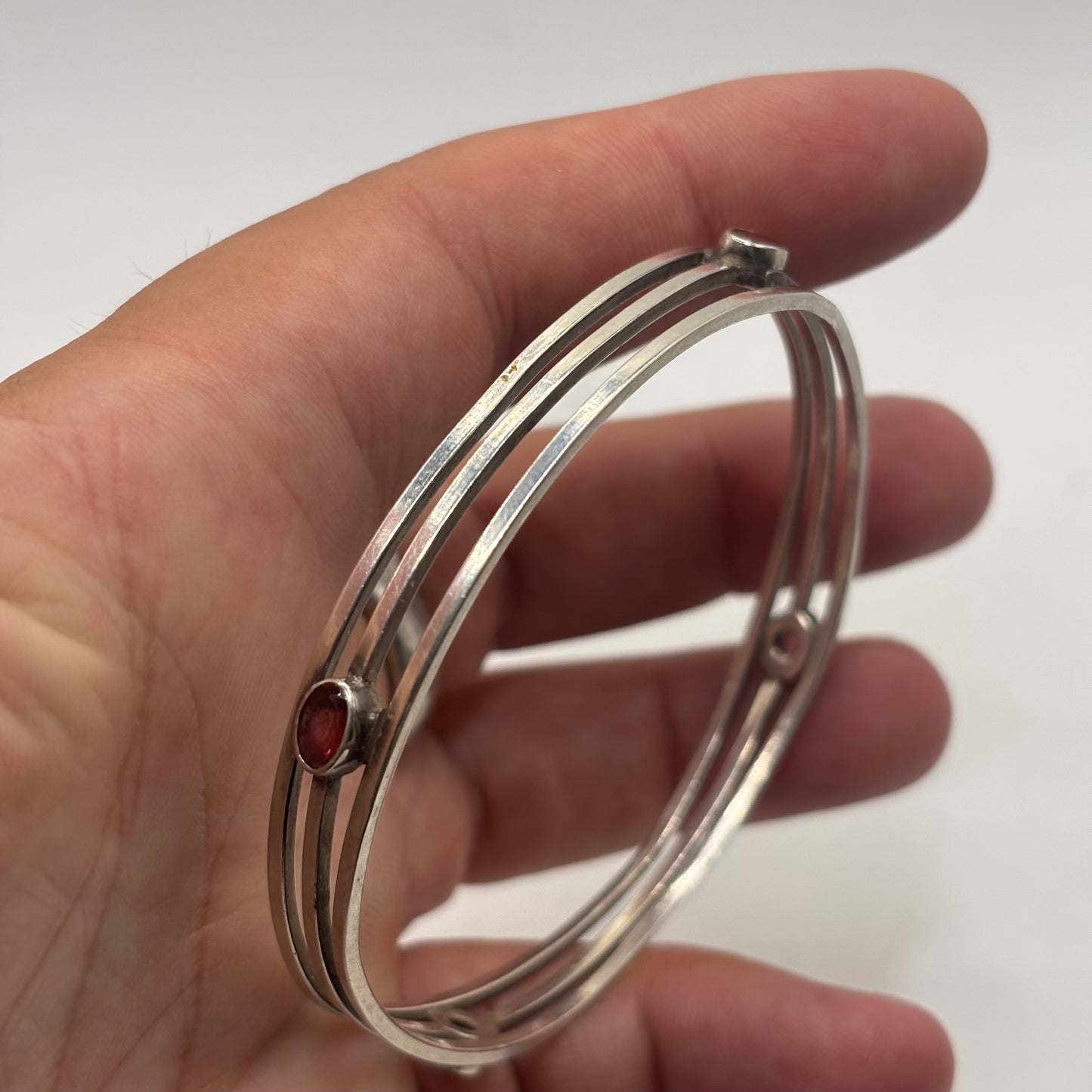 Silver Garnet Bangle (65mm)