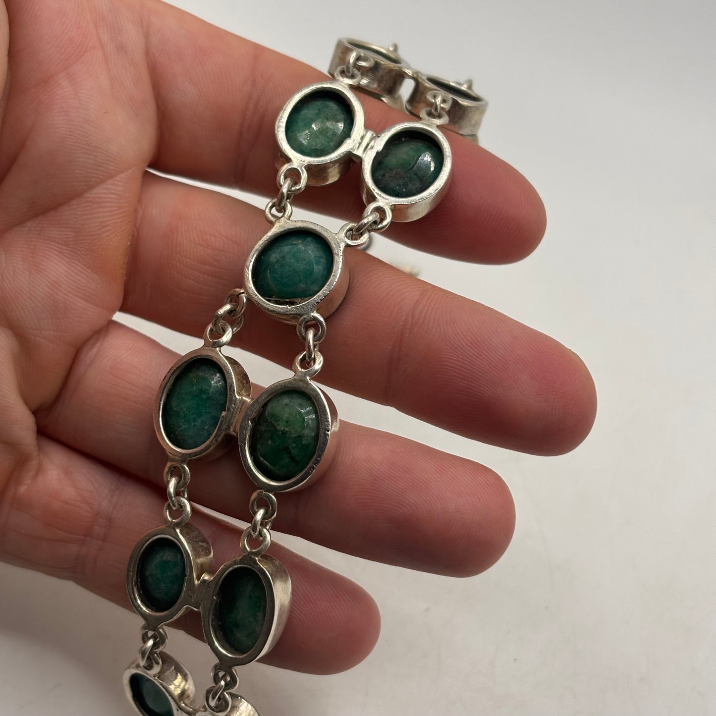 Silver 7.5” Raw Emerald Bracelet