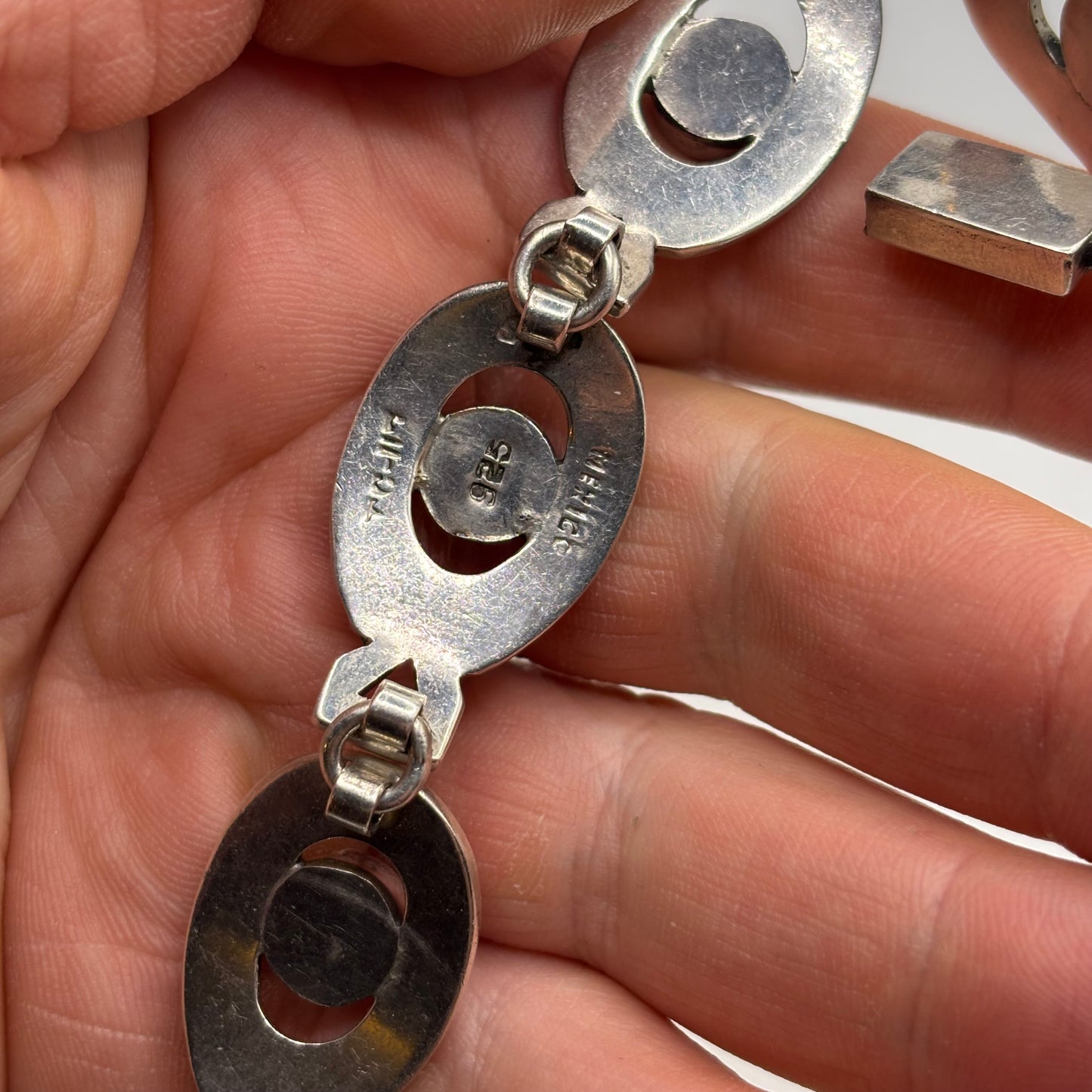 Silver 6” Heavy Mixed Stone Mexican Bracelet