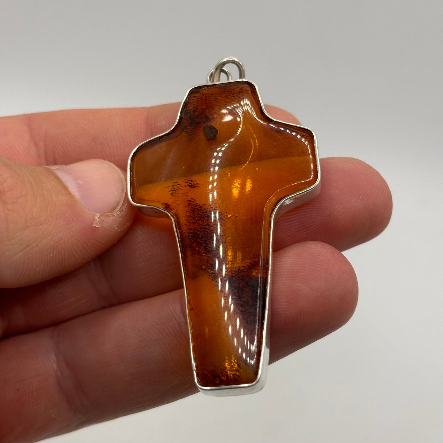 Silver Amber Cross Pendant
