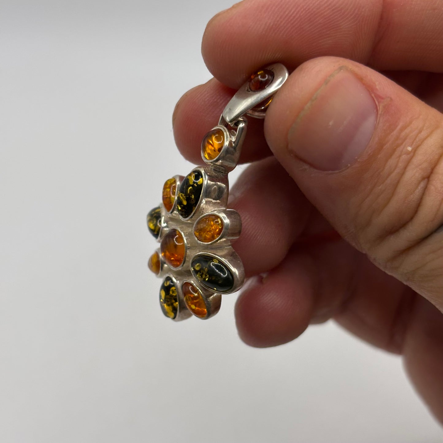 Silver Mixed Amber Pendant