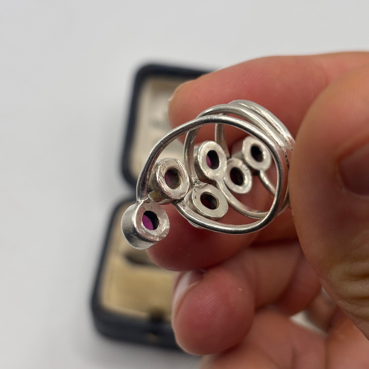Silver Abstract Garnet Ring