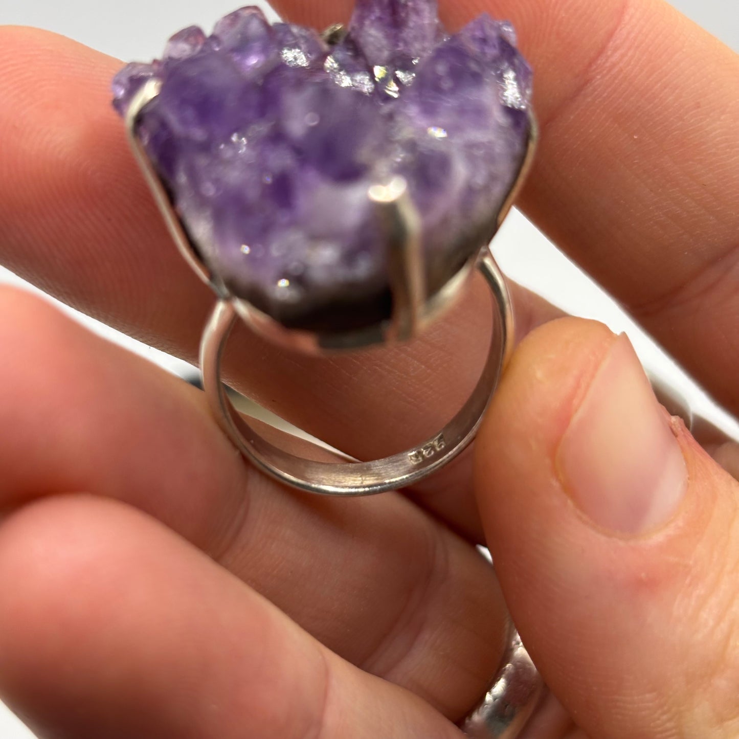 Silver Beautiful Amethyst Geode Ring