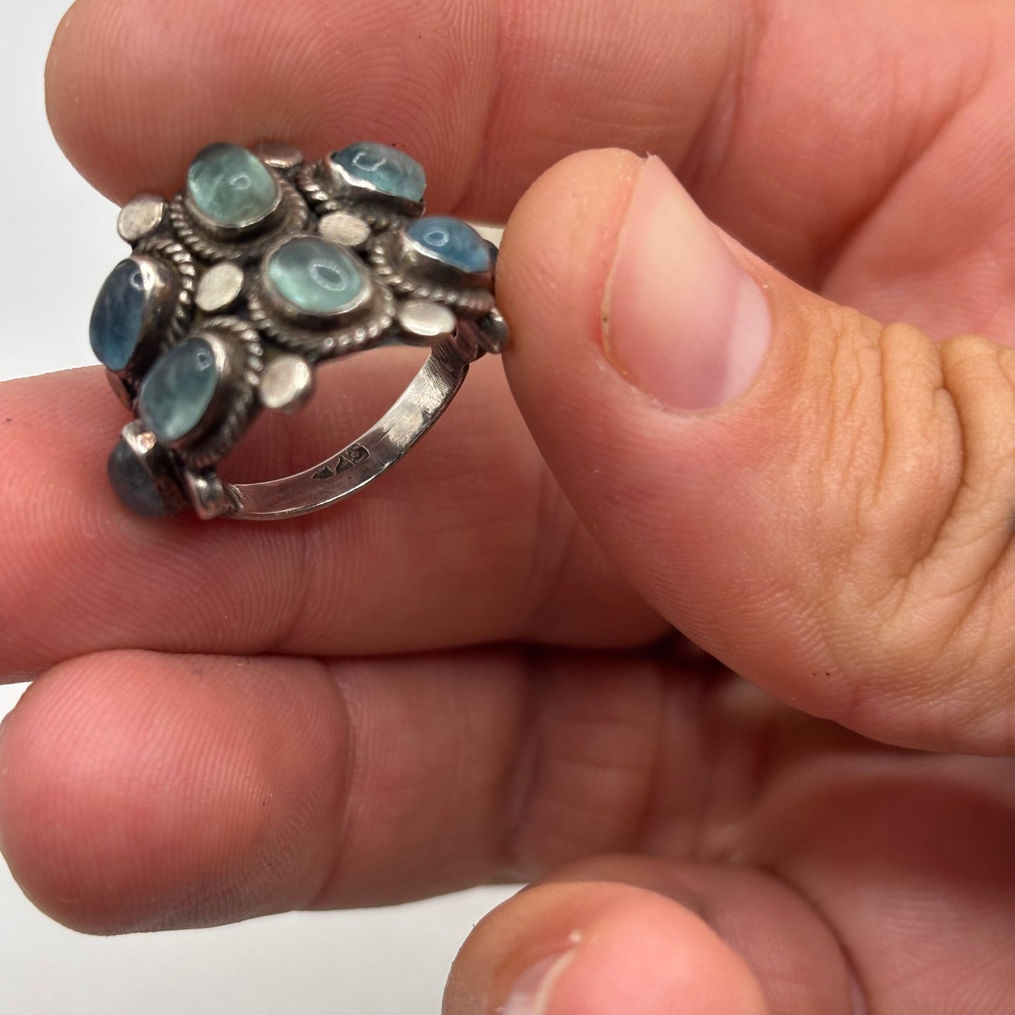 Silver Unusual Blue Stoned Ring (M)