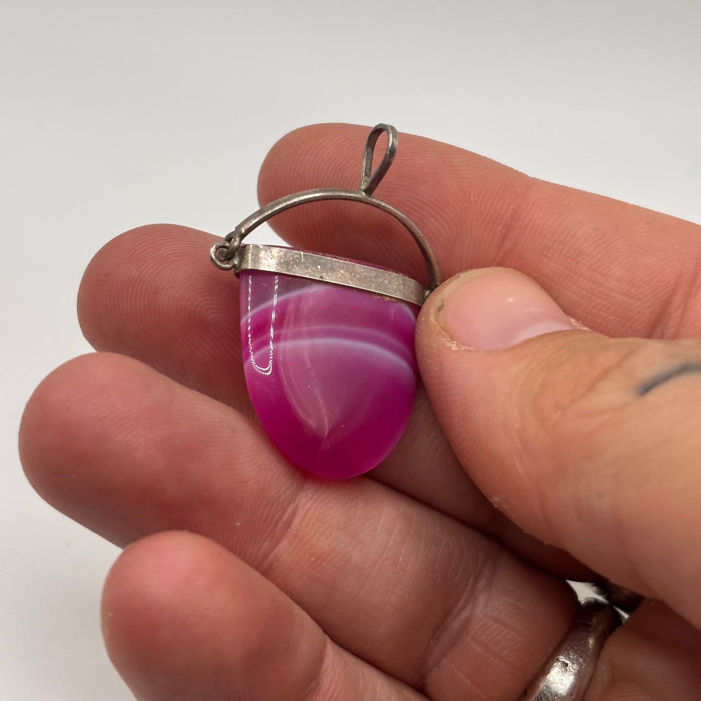 Silver Pink Agate Pendant