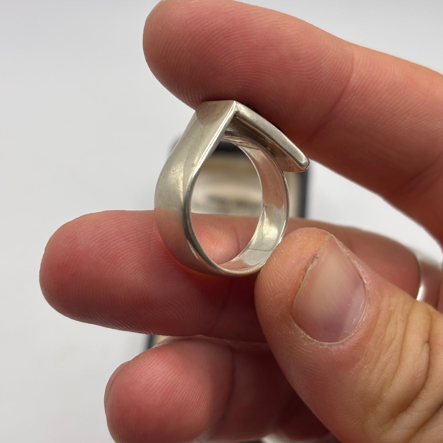 Silver Mixed Amber Abstract Ring