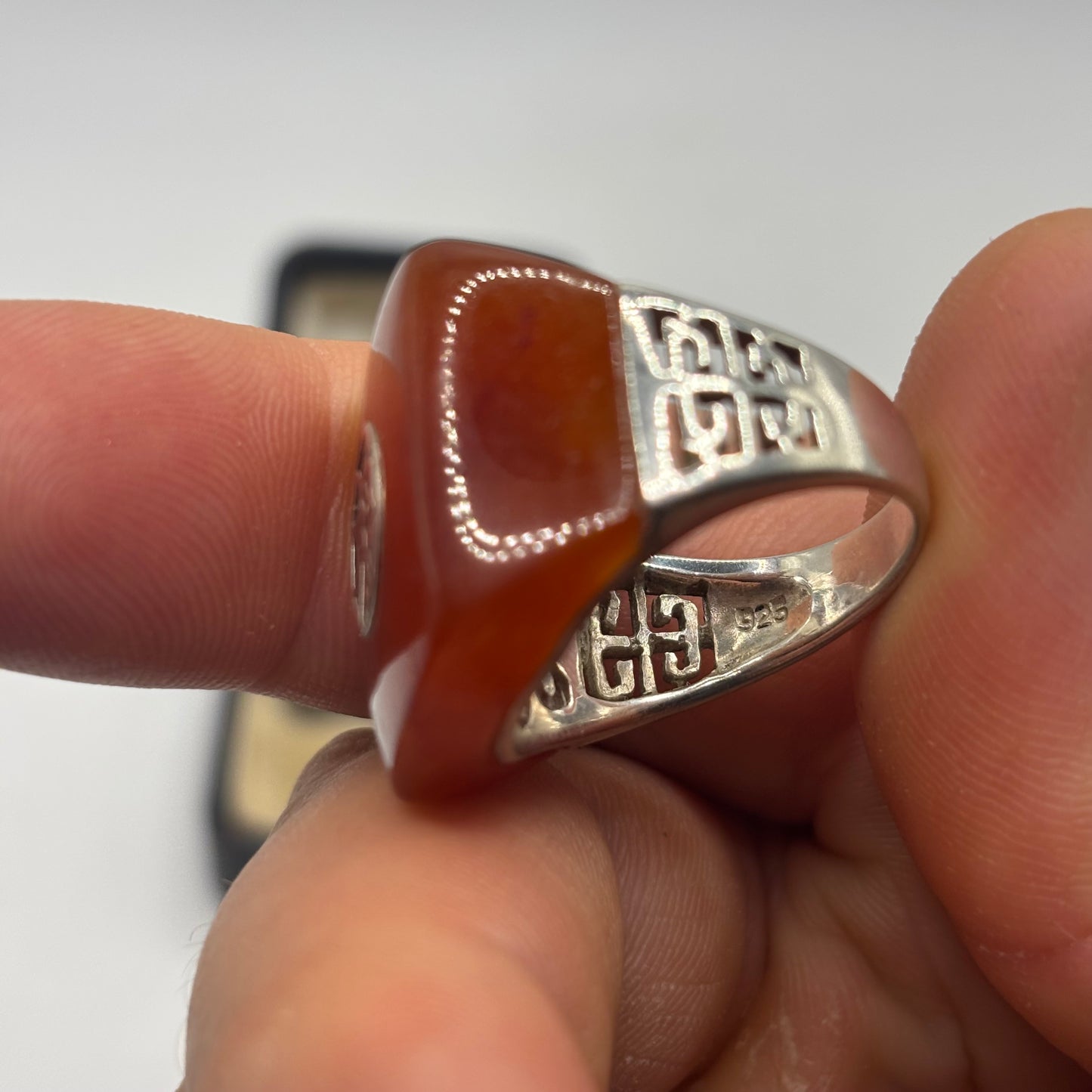 Silver Chinese Carnelian Ring