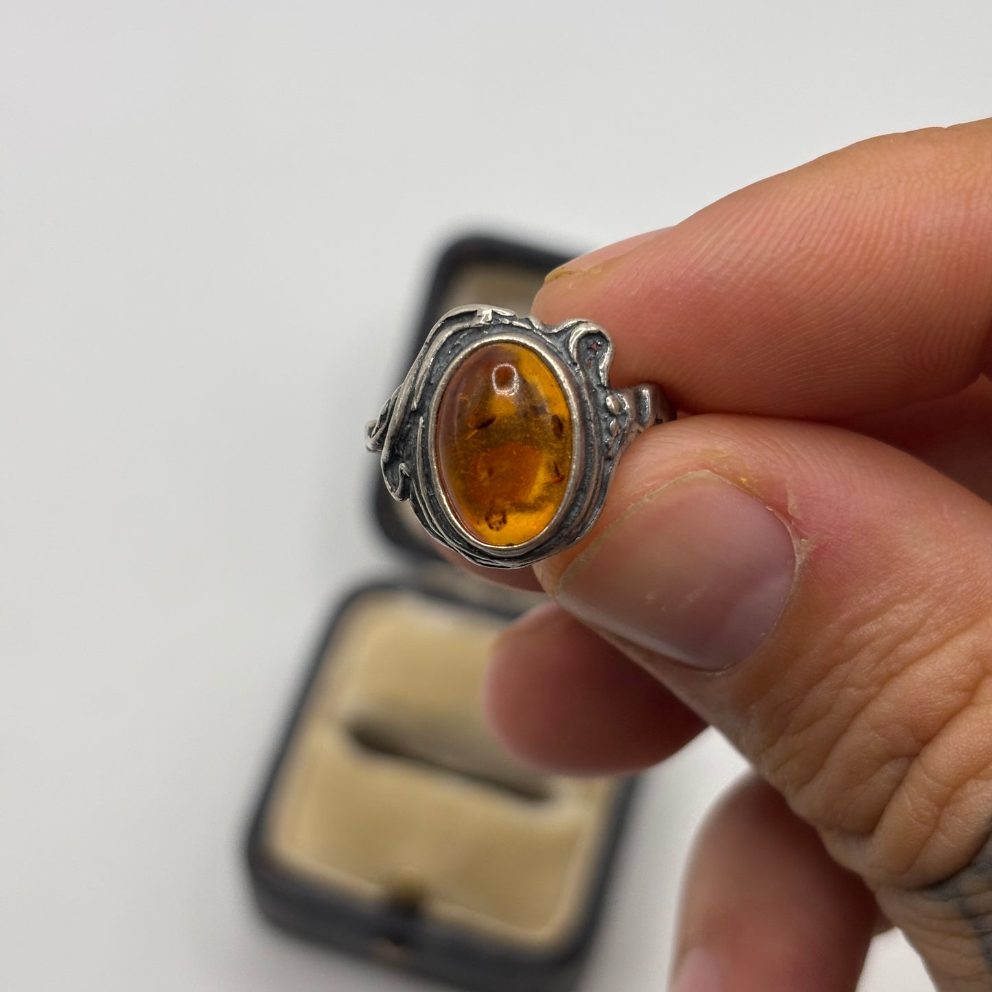 Silver Amber Ring