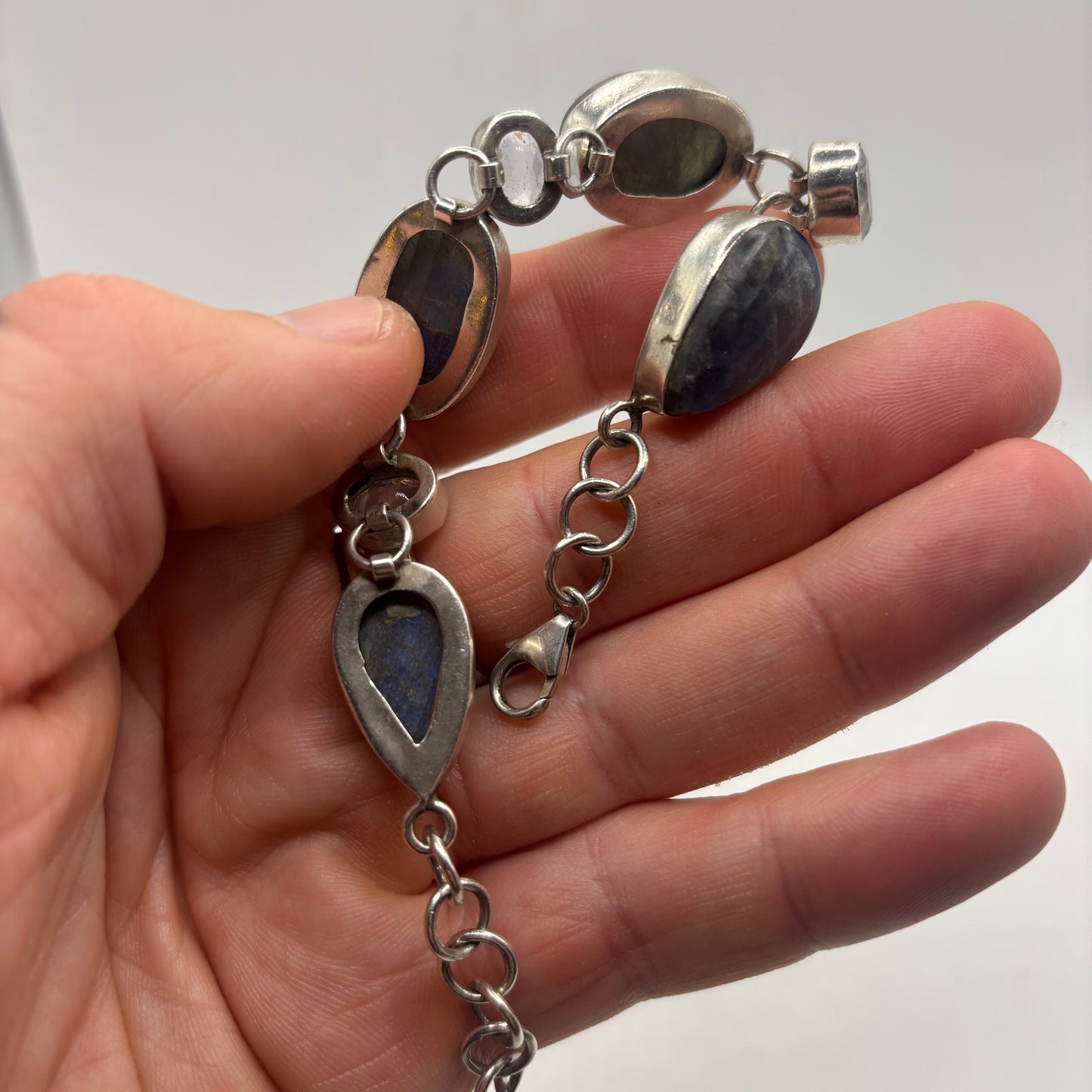 Silver 7”-8.5” Labradorite & Moonstone Bracelet