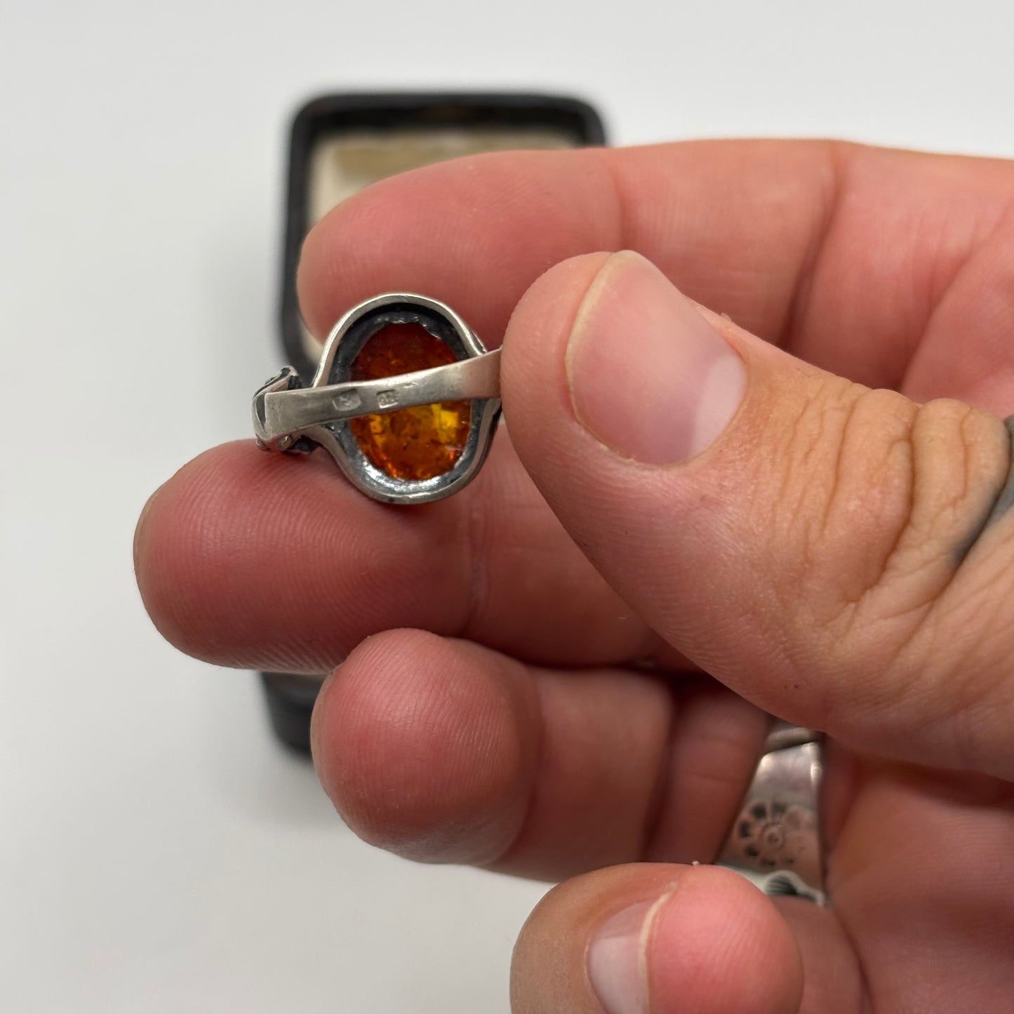 Silver Amber Ring (L)