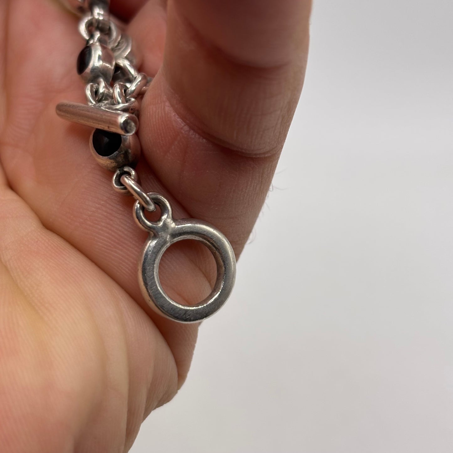 Silver 7.5” Chunky Onyx Bracelet