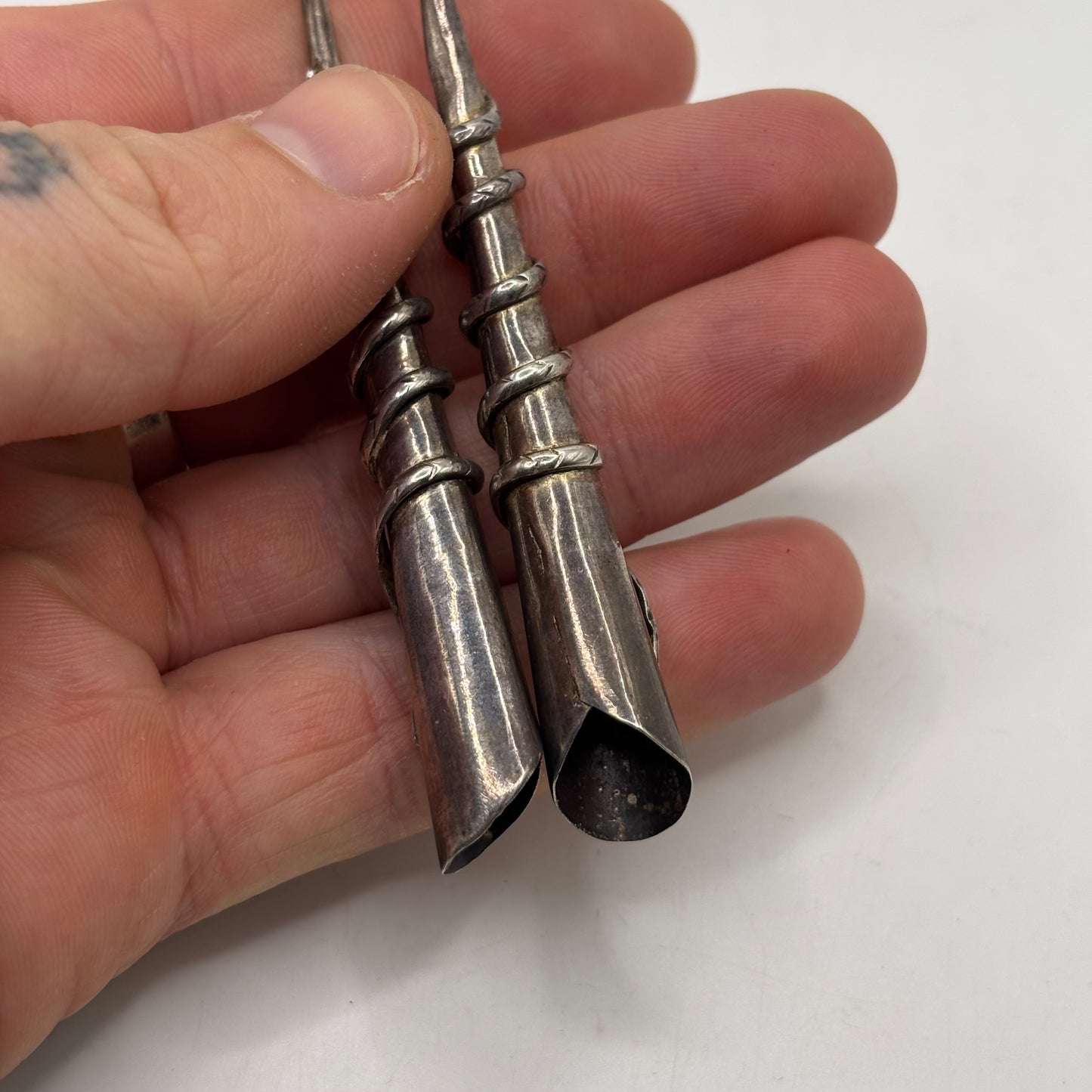 Silver Long Snake Earrings