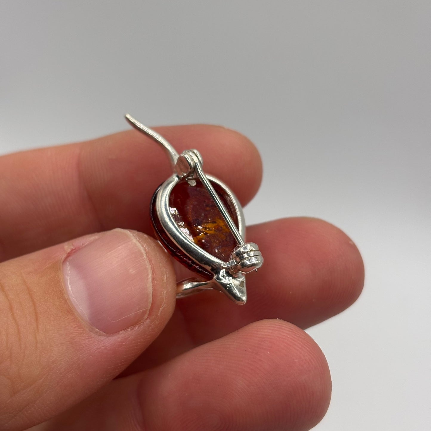 Silver Amber Mouse Brooch
