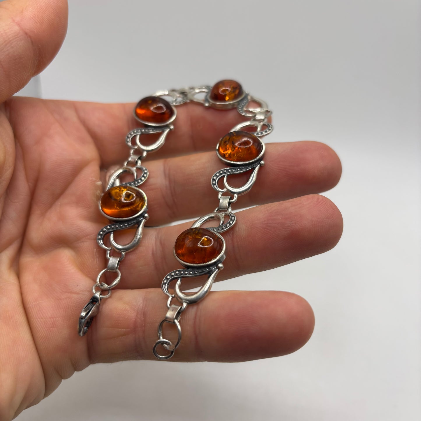 Silver 8” Amber Bracelet