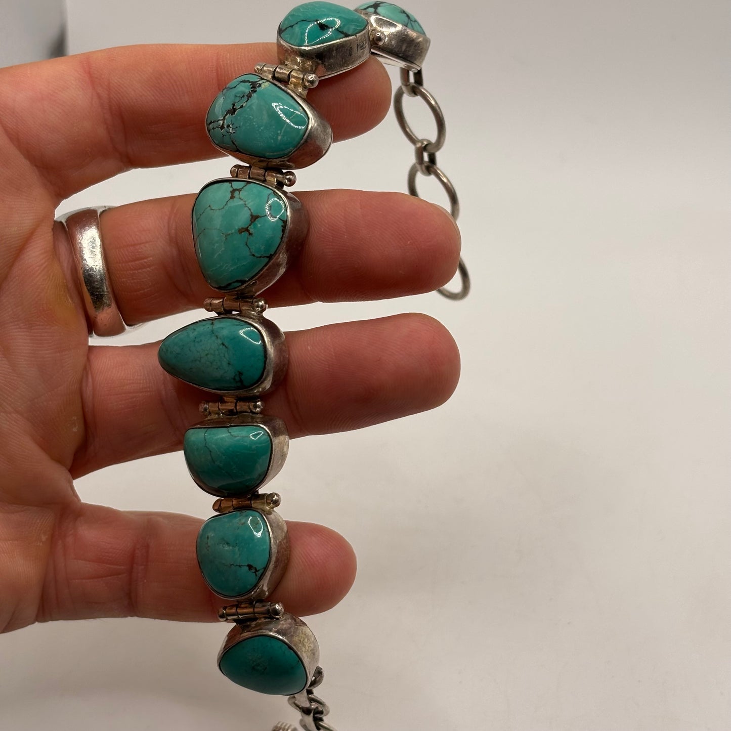 Silver 7”-8.5” Beautiful Turquoise Bracelet