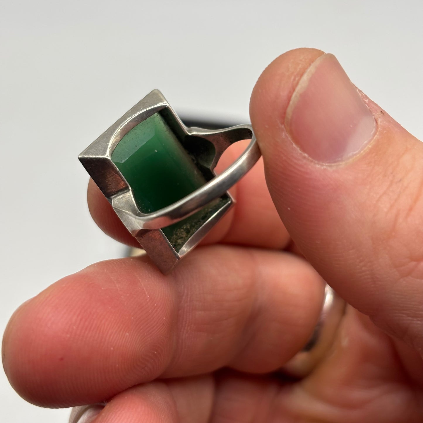 Silver Jade & Marcasite Art Deco Ring