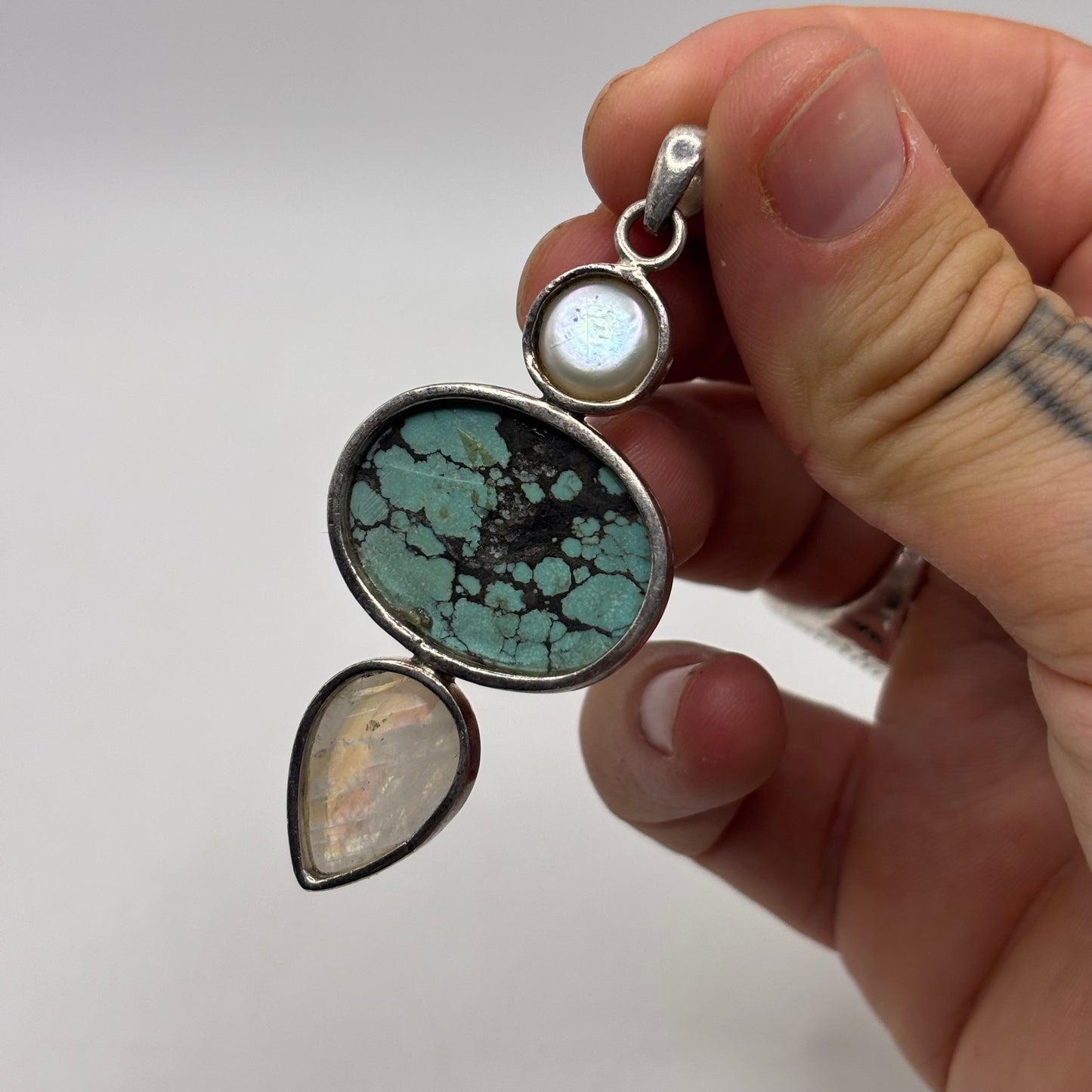 Silver Turquoise Moonstone & Pearl Pendant