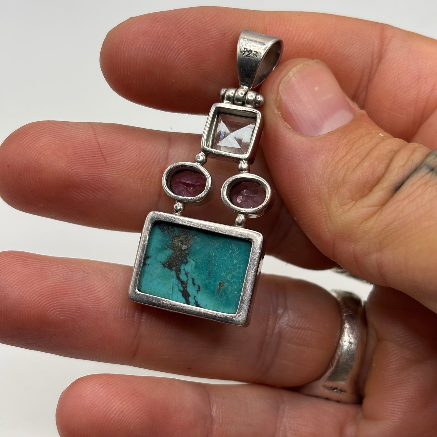 Silver Turquoise & Amethyst Pendant