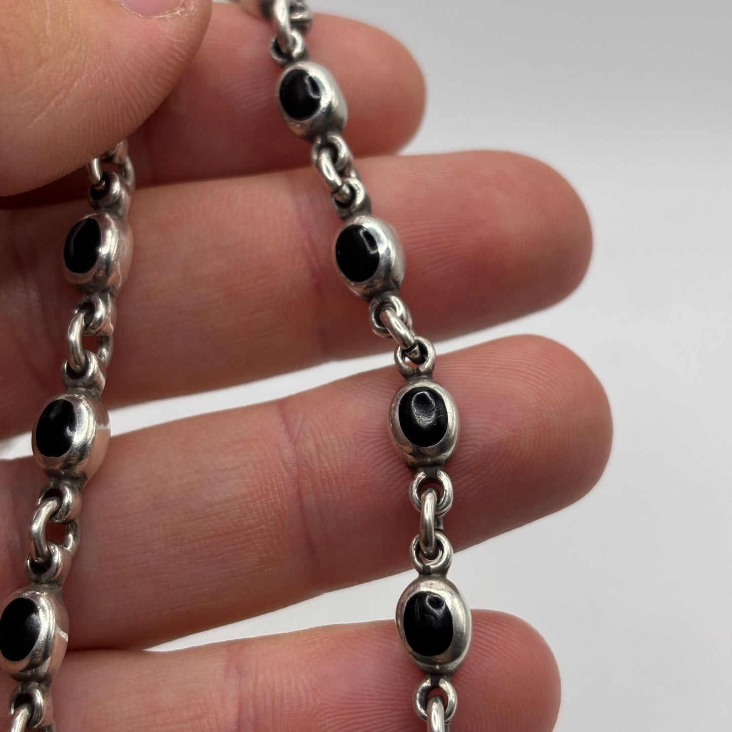 Silver 7.5” Chunky Onyx Bracelet