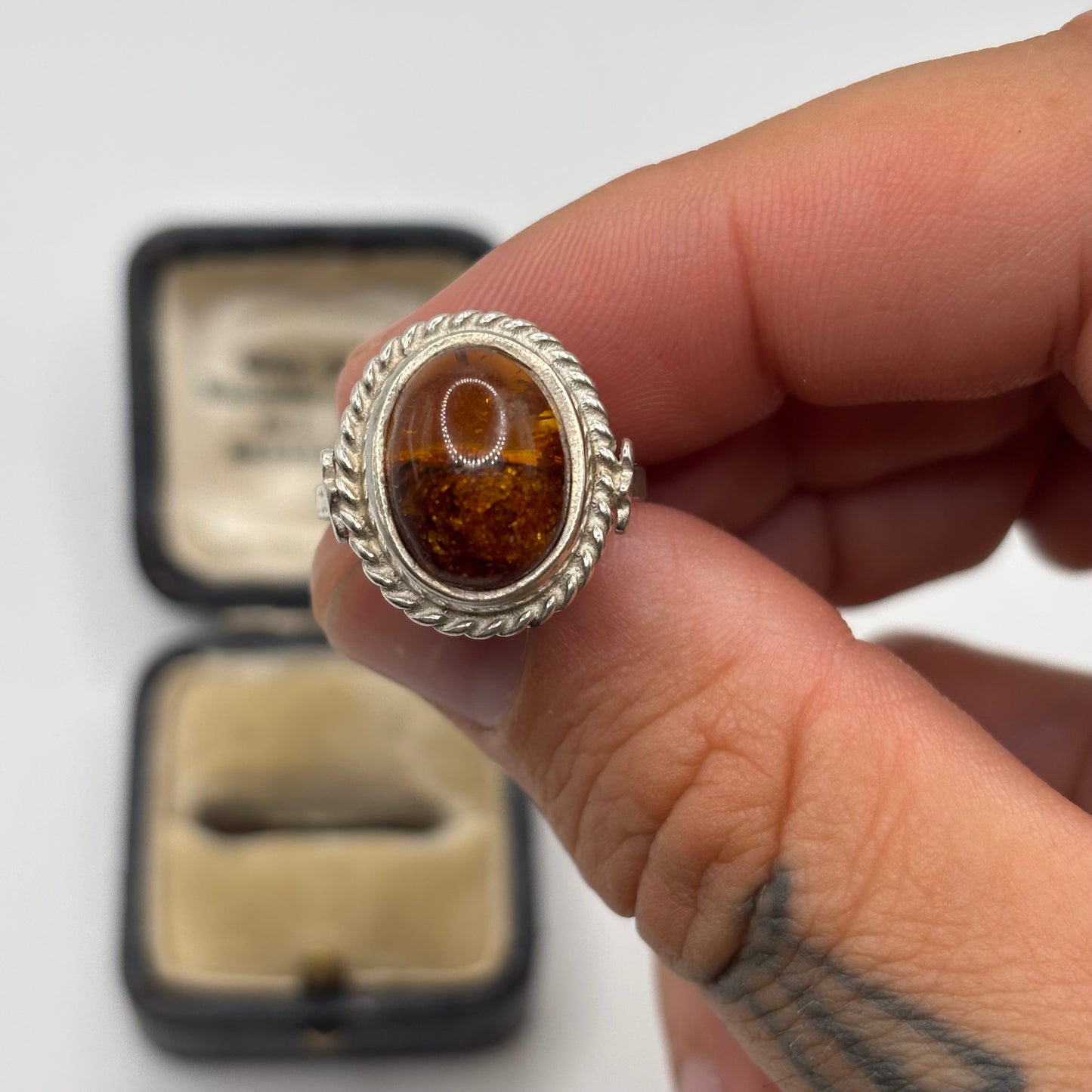 Silver Amber Ring