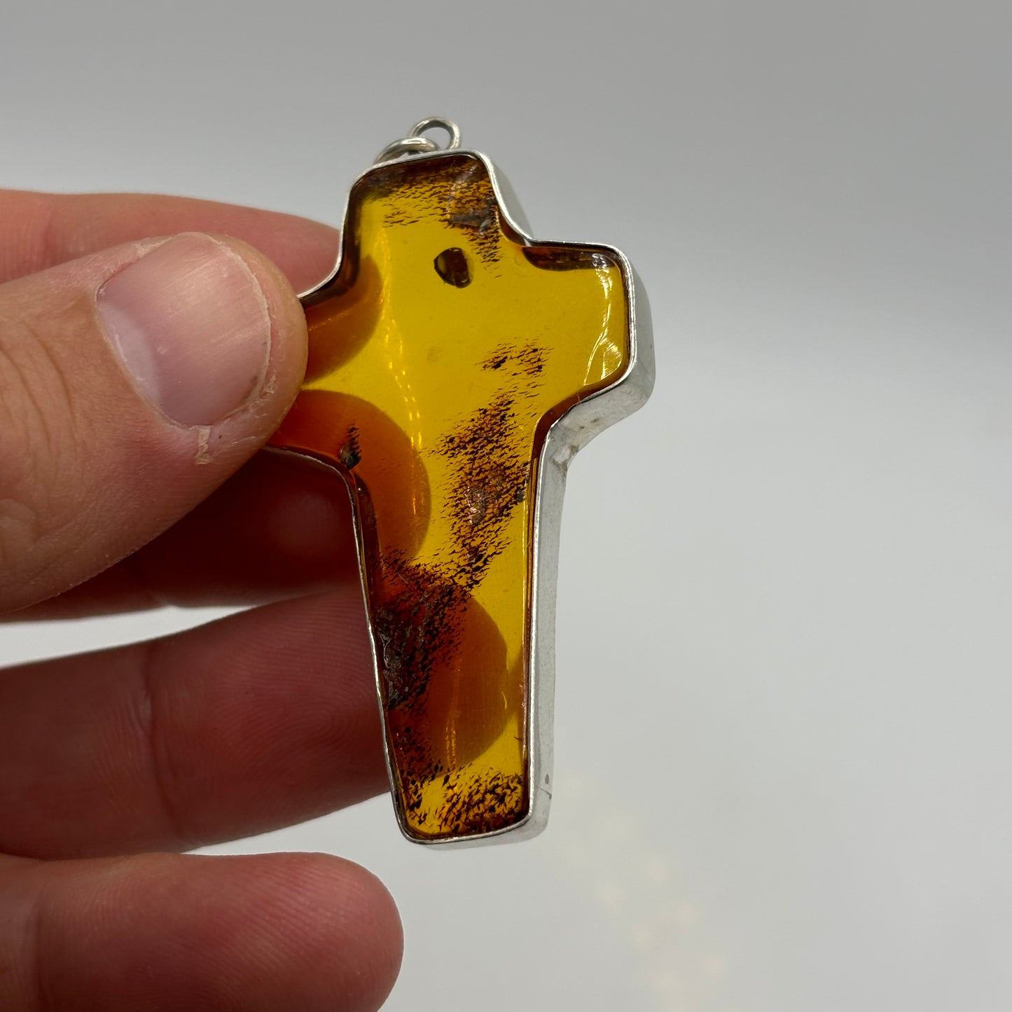 Silver Amber Cross Pendant