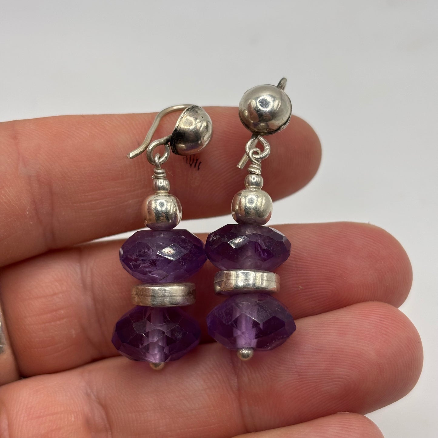 Silver Chunky Amethyst Earrings