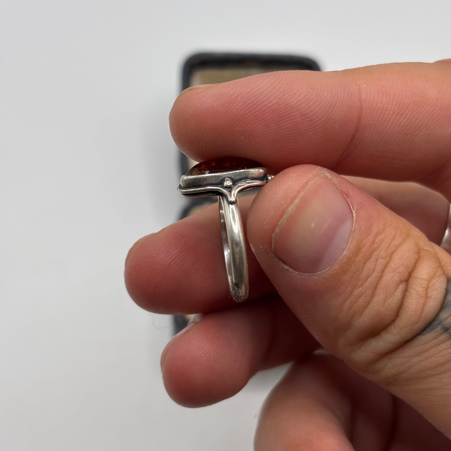Silver Amber Ring