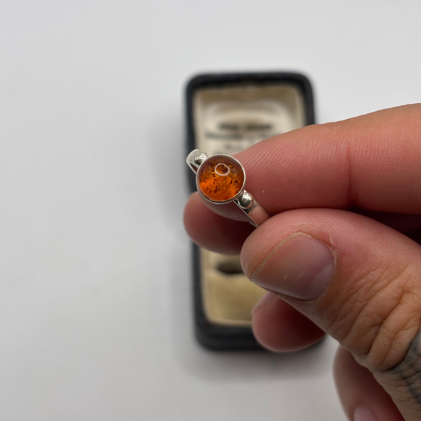 Silver Amber Ring
