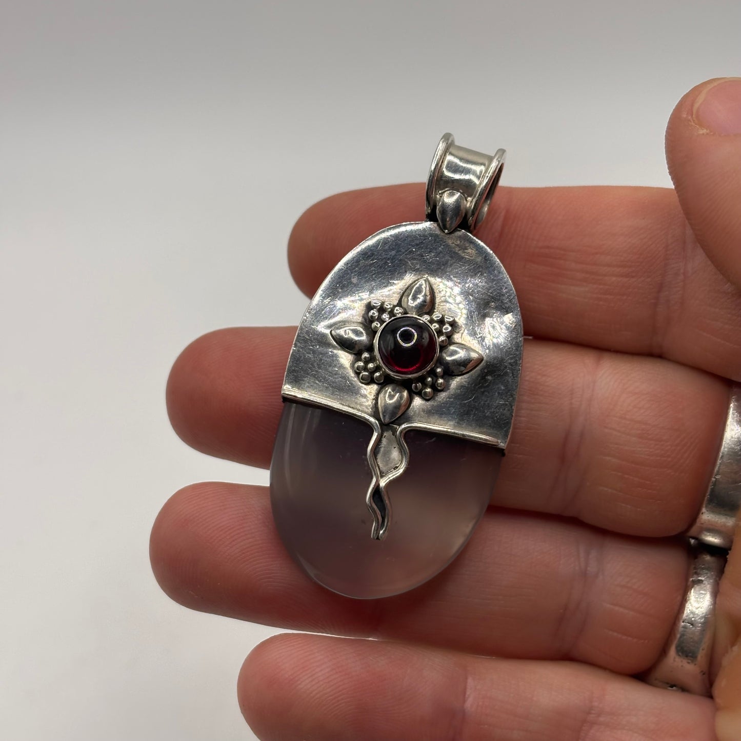 Silver Quartz & Garnet Pendant
