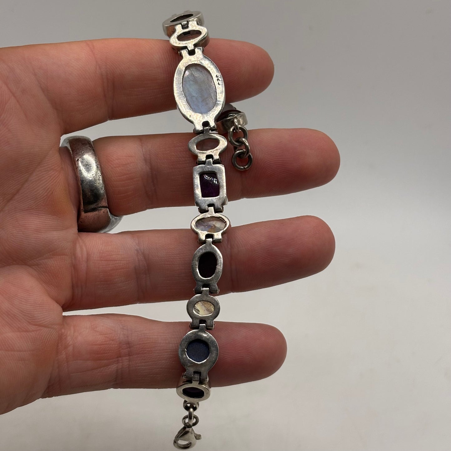Silver 7.5” Moonstone & Gem Bracelet