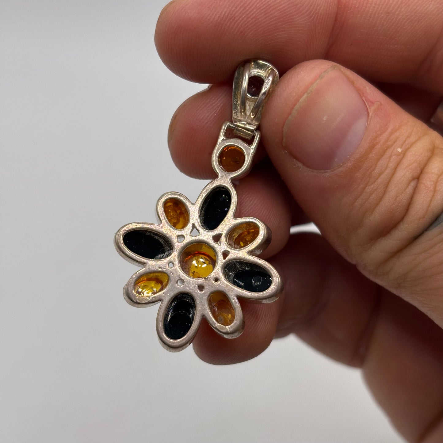 Silver Mixed Amber Pendant