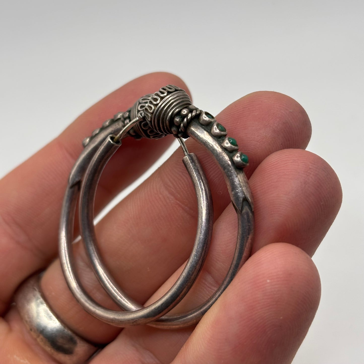 Silver Turquoise Hoop Earrings (40mm)