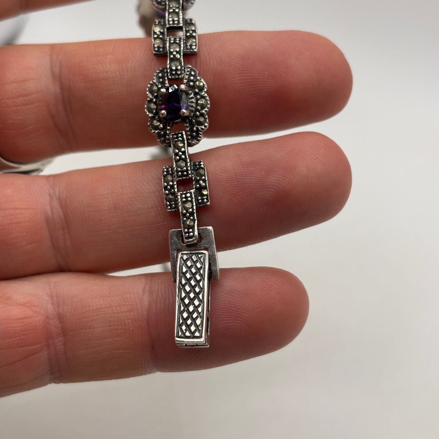 Silver 7.5” Amethyst & Marcasite Bracelet
