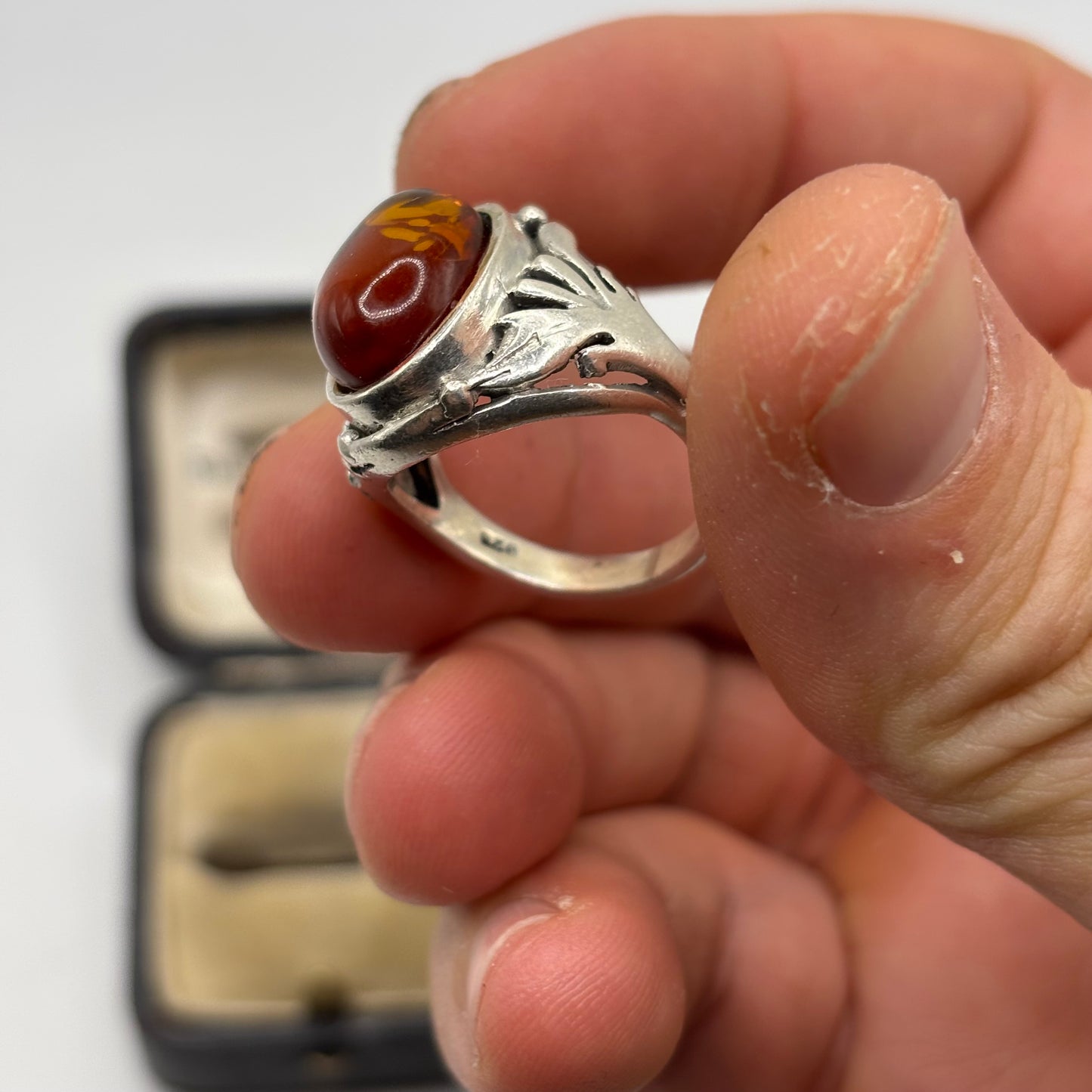 Silver Amber Signet Ring