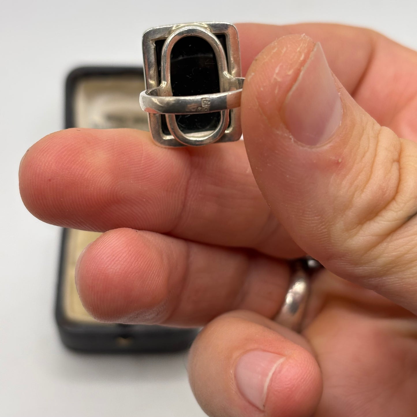 Silver Green Amber Ring