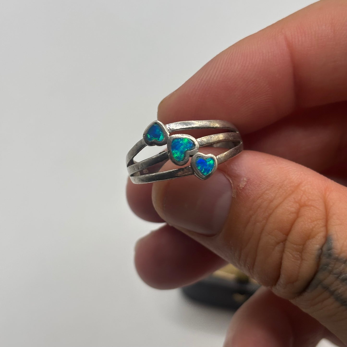 Silver Opal Heart Ring