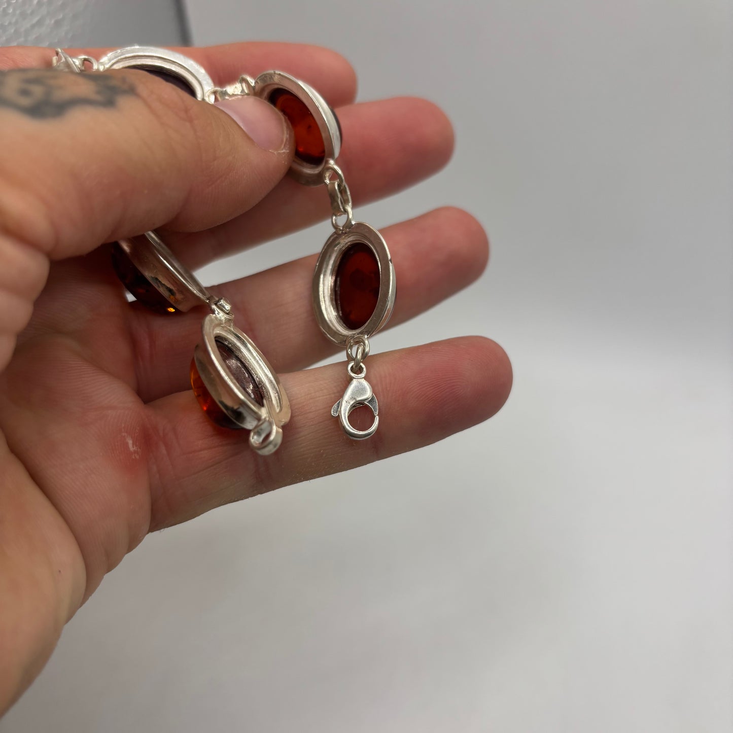 Silver 7.5” Amber Bracelet