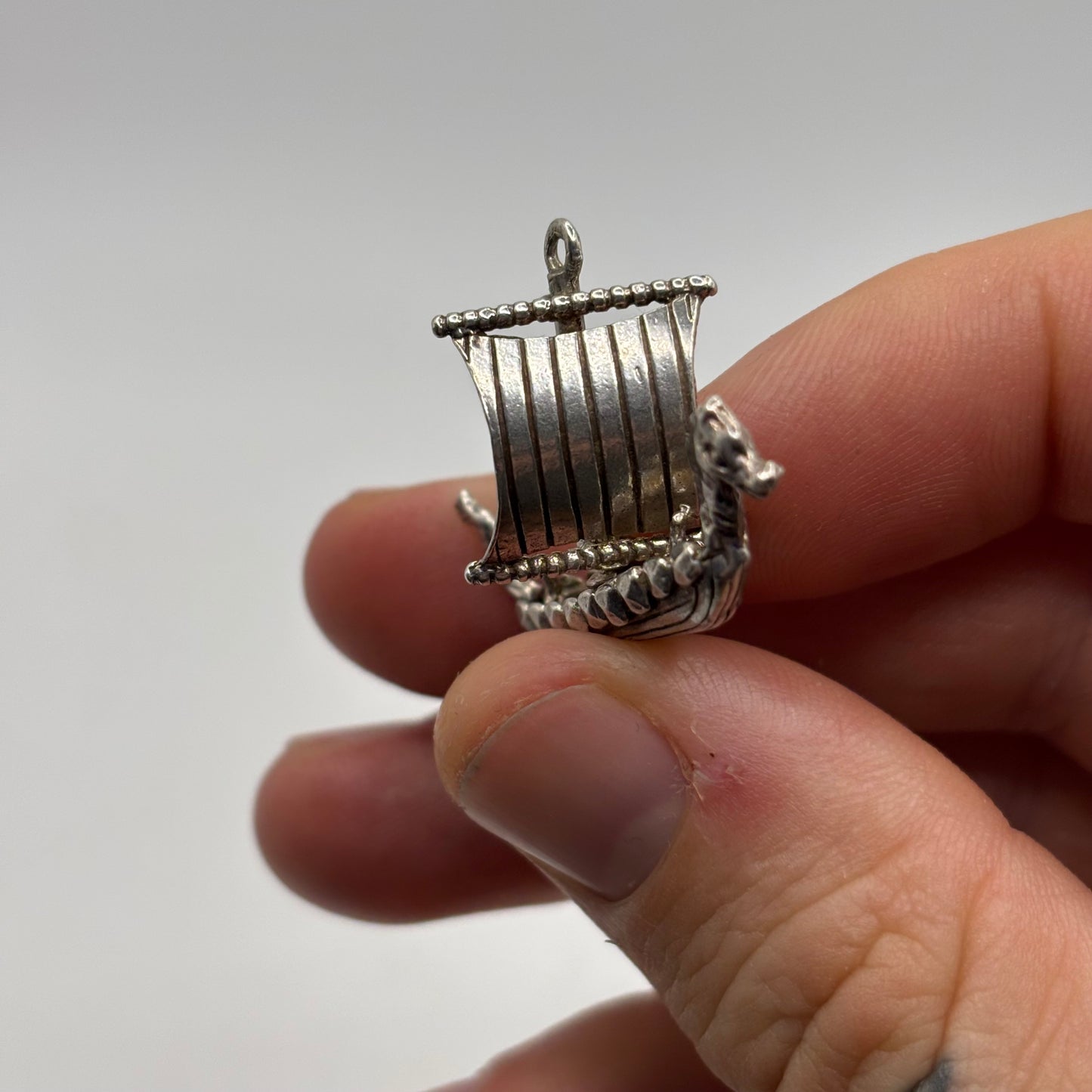 Silver Viking Long Boat Pendant