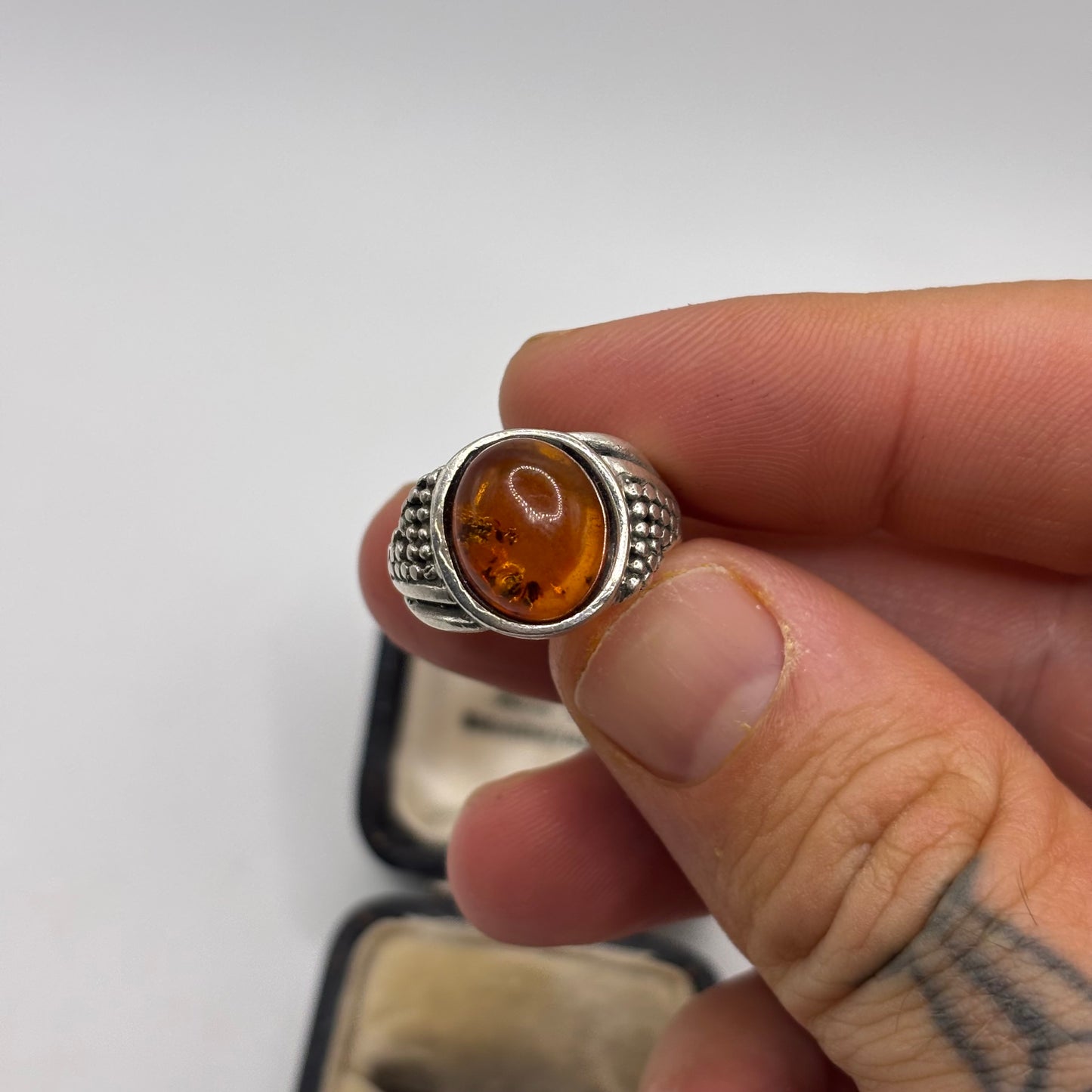 Silver Amber Ring