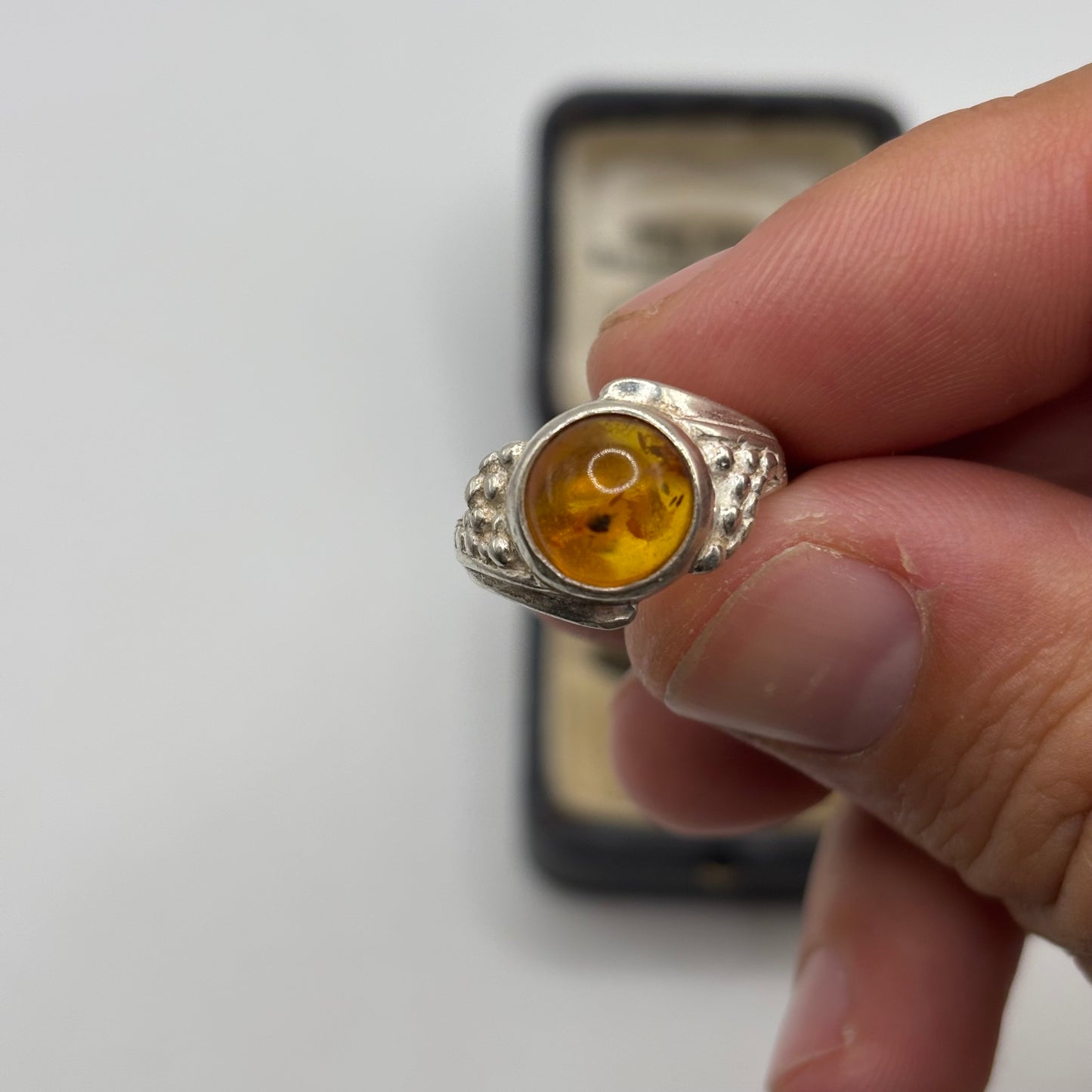 Silver Amber Ring