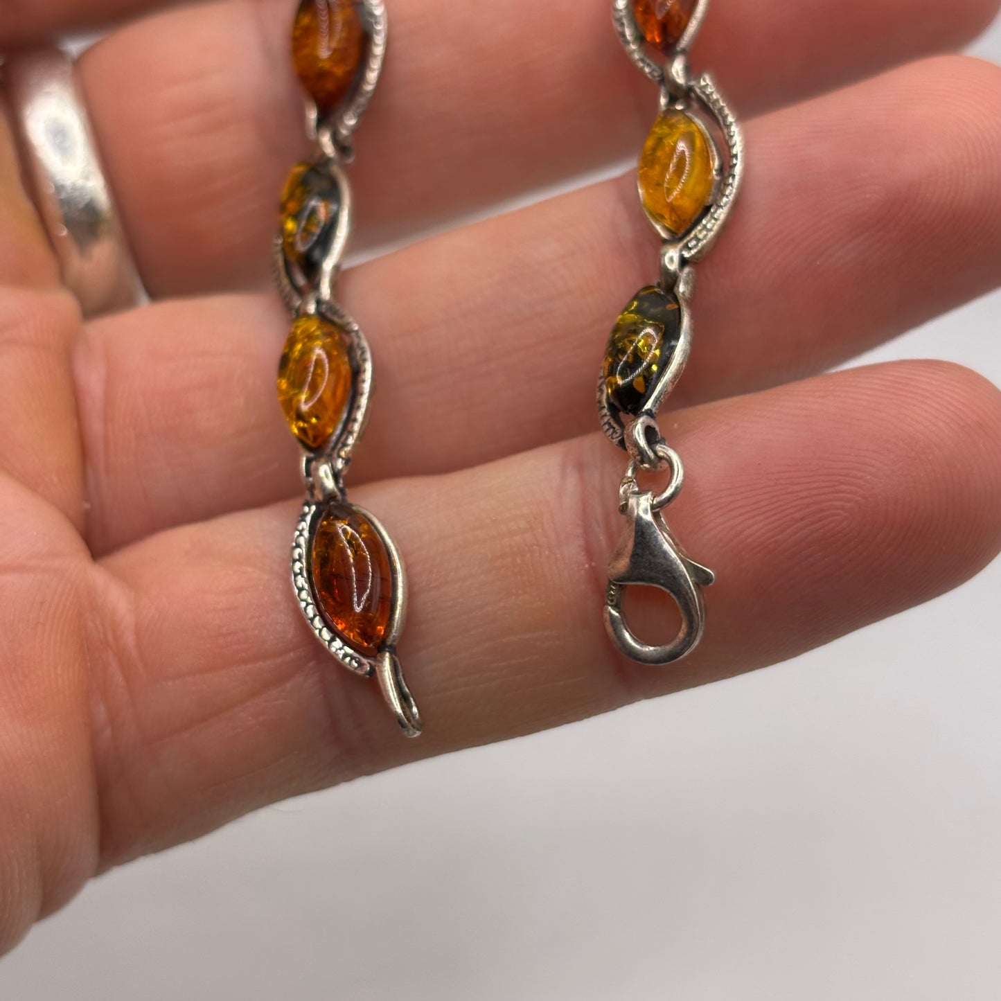 Silver 7.5” Mixed Amber Bracelet