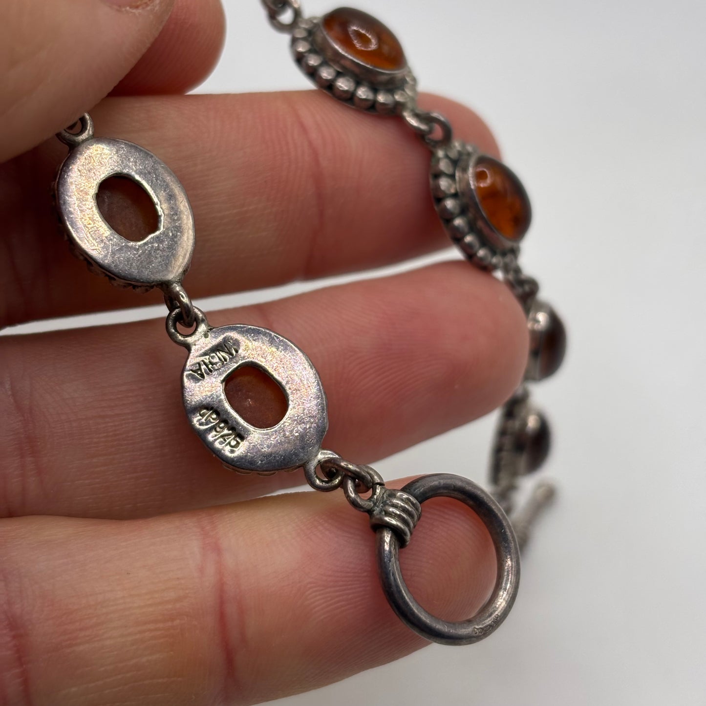 Silver 7.5” Amber Indian Bracelet