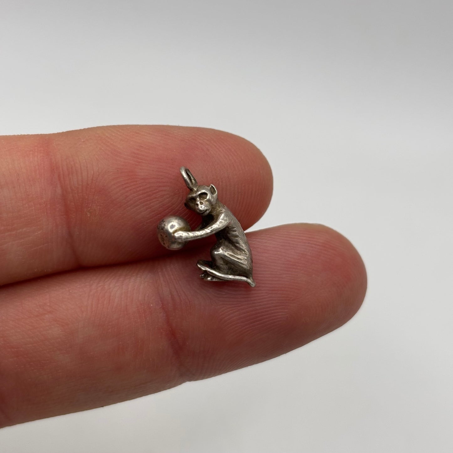 Silver Vintage Monkey & Ball Pendant