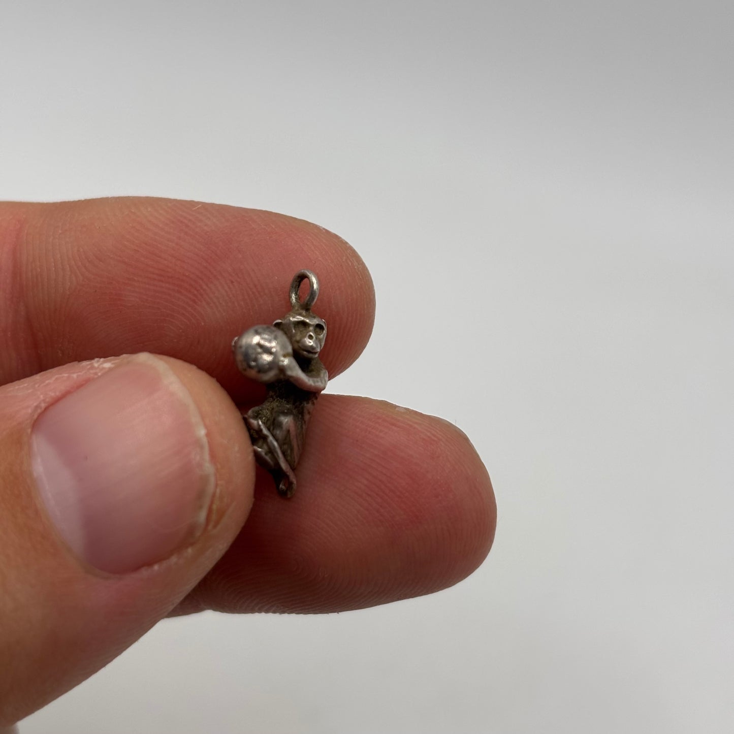 Silver Vintage Monkey & Ball Pendant