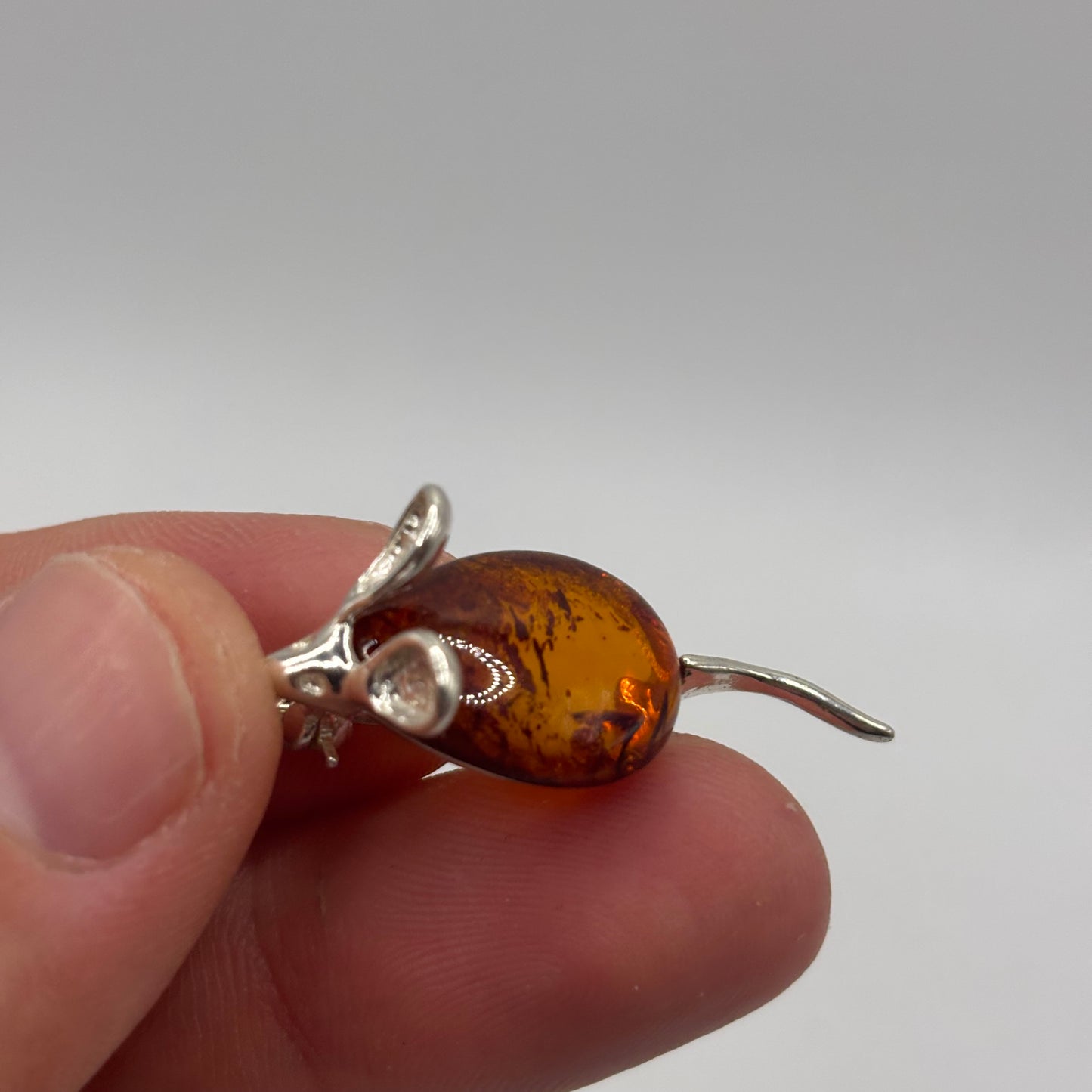 Silver Amber Mouse Brooch