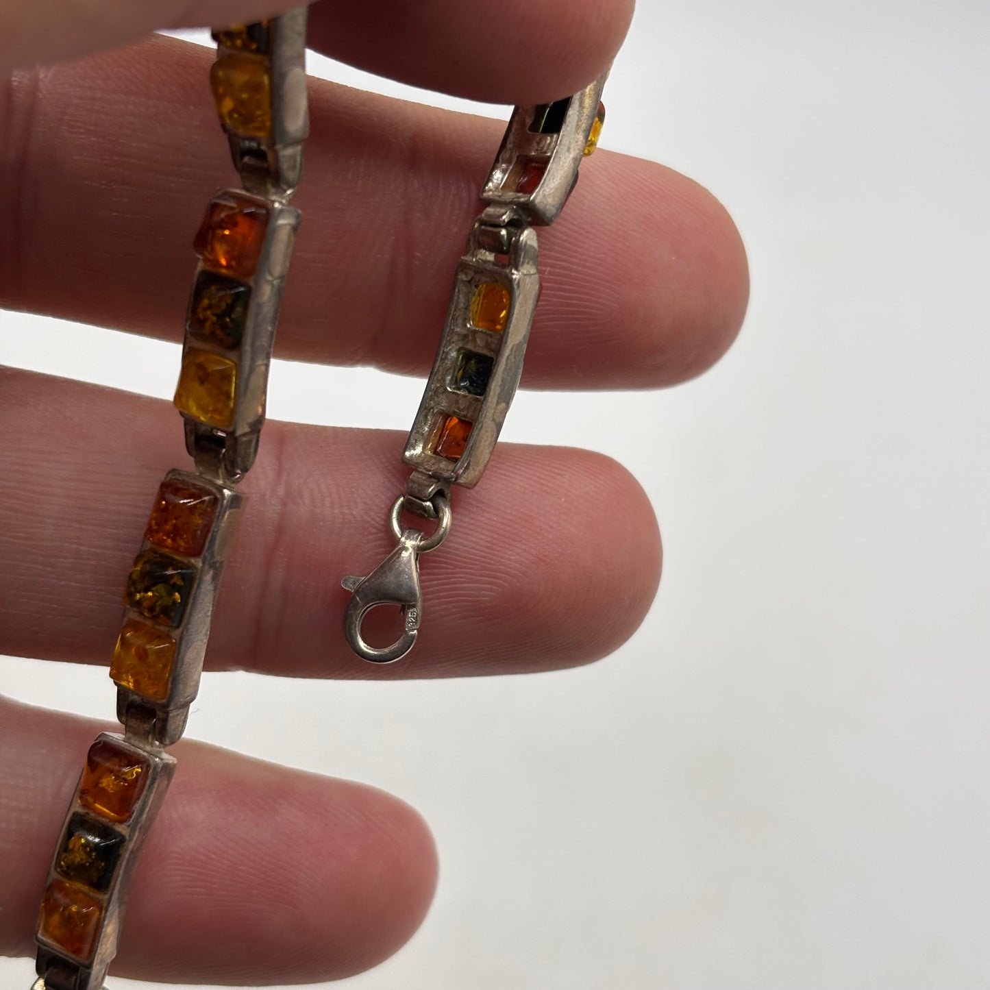 Silver 7” Mixed Amber Bracelet