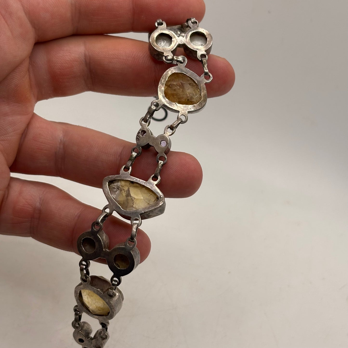 Silver 7”-7.5” Citrine & Pearl Bracelet