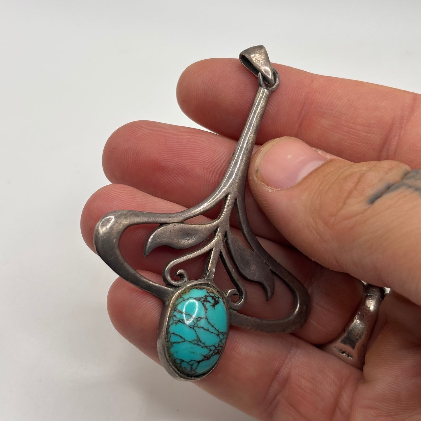Silver Turquoise Art Nouveau Pendant